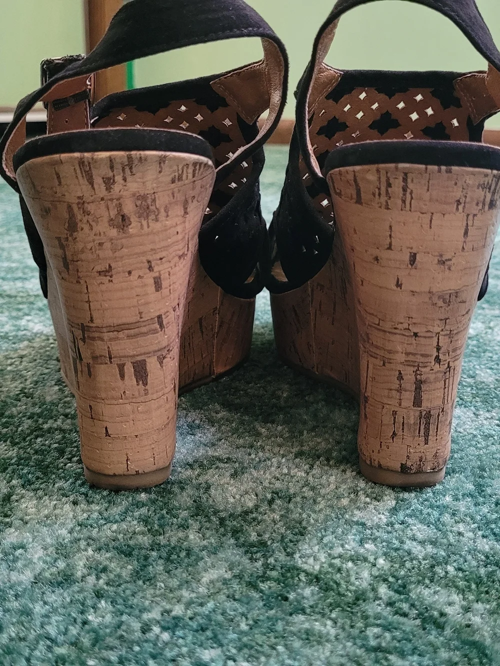 Maurices Black Cutout Cork Wedge Sandals